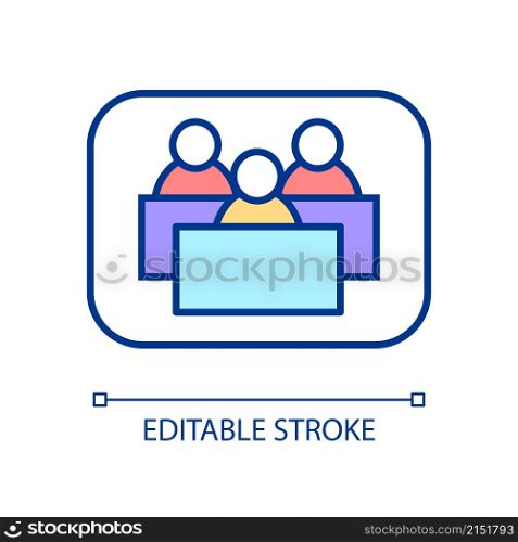 Web elearning RGB color icon. Distant education. Electronic classes. Online conference with students. Isolated vector illustration. Simple filled line drawing. Editable stroke. Arial font used. Web elearning RGB color icon