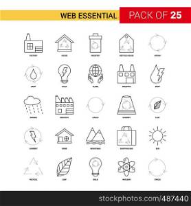 Web Essential Black Line Icon - 25 Business Outline Icon Set