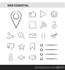 Web Essential hand drawn Icon set style, isolated on white background. - Vector