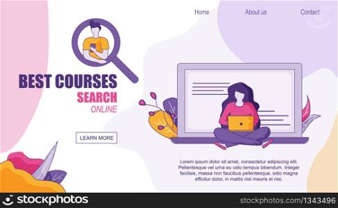 Web for Searching Best Courses Online. Home, Contact, Info, News Search Page. Mobile, PC Application for Business, Startup. Creative Website with Chatting Woman and Searching Man in Floral Style. Web Design Home Page Searching Best Courses Online