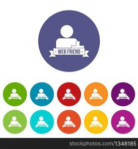 Web friends icons color set vector for any web design on white background. Web friends icons set vector color