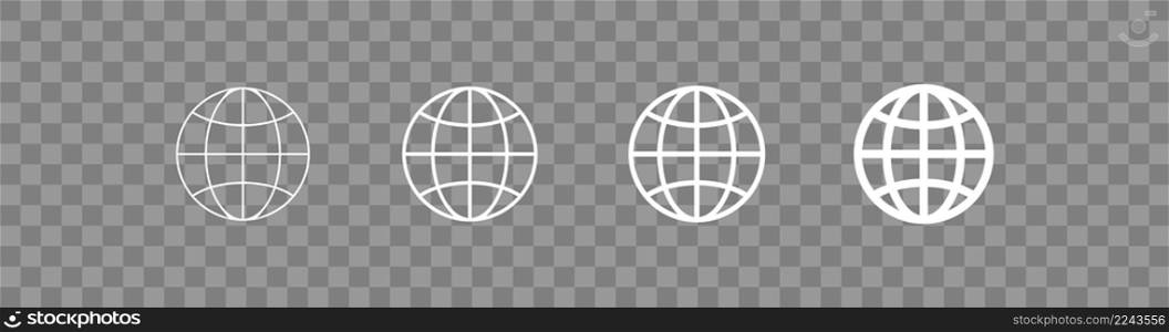 Web globe inernet white icon. Isolated flat world button. Vector illustration
