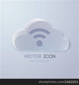 Web icon concept with glass cloud and wireless sign on light background isolated vector illustration. Web Icon Concept