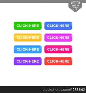 Web icon design template, 3D style button collection with text click here