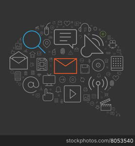 Web icons for user interface arranged in speech bubble shape. Vector illustration.