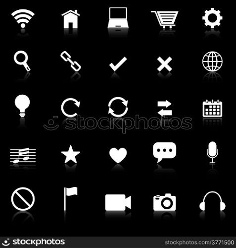Web icons with reflect on black background, stock vector