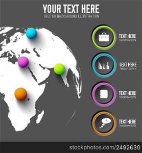 Web infographic template with gray circles business icons and coloful balls on global background vector illustration. Web Infographic Template