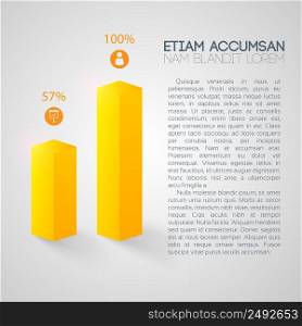 Web infographic template with square two yellow columns business icons text and percentage isolated vector illustration. Web Infographic Template