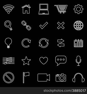 Web line icons on black background, stock vector