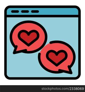 Web love chat icon. Outline web love chat vector icon color flat isolated. Web love chat icon color outline vector