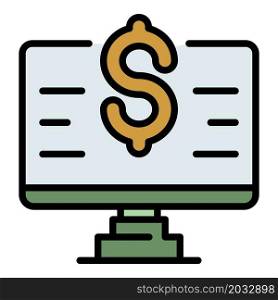 Web money monitor icon. Outline web money monitor vector icon color flat isolated. Web money monitor icon color outline vector