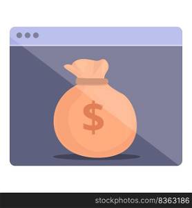 Web online money bag icon cartoon vector. Blog monetize. Strategy profit. Web online money bag icon cartoon vector. Blog monetize