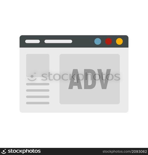 Web page adv icon. Flat illustration of web page adv vector icon isolated on white background. Web page adv icon flat isolated vector