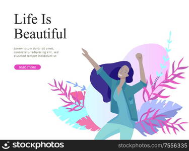 Web page design template for beauty dreams, International Womens Day, girls power, wellness, body care, healthy life, design vector illustration concept for website and mobile website development. Web page design template for beauty dreams, International Womens Day, girls power, wellness, body care, healthy life, design vector illustration concept for website