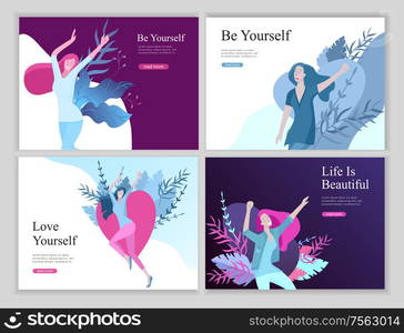 Web page design template for beauty dreams, International Womens Day, girls power, wellness, body care, healthy life, design vector illustration concept for website and mobile website development. Web page design template for beauty dreams, International Womens Day, girls power, wellness, body care, healthy life, design vector illustration concept for website