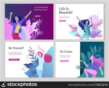 Web page design template for beauty dreams, International Womens Day, girls power, wellness, body care, healthy life, design vector illustration concept for website and mobile website development. Web page design template for beauty dreams, International Womens Day, girls power, wellness, body care, healthy life, design vector illustration concept for website