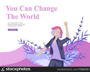 Web page design template for beauty, dreams motivation, International Womens Day, feminism concept, girls power and woman rights, vector illustration for website and mobile website development. Web page design template for beauty, dreams motivation, International Womens Day, feminism concept, girls power and woman rights, vector illustration for website