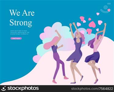 Web page design template for beauty, dreams motivation, International Womens Day, feminism concept, girls power and woman rights, vector illustration for website and mobile website development. Web page design template for beauty, dreams motivation, International Womens Day, feminism concept, girls power and woman rights, vector illustration for website