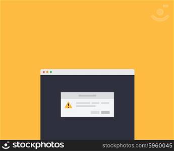 Web page message exclamation window. Warning message, exclamation mark, window alert, error and security, problem and caution, safety confirmation, computer system illustration