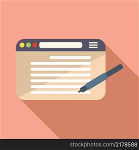 Web page writing icon flat vector. Text message. Note article. Web page writing icon flat vector. Text message