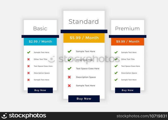 web pricing table elements comparison box 