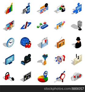 Web project icons set. Isometric set of 25 web project vector icons for web isolated on white background. Web project icons set, isometric style