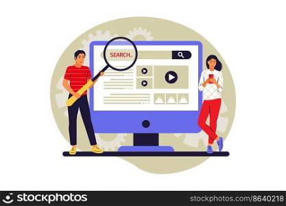 Web search concept. People searching for information. Vector illustration. Flat.