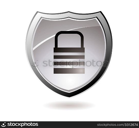 Web security icon shield with silver trim and padlock