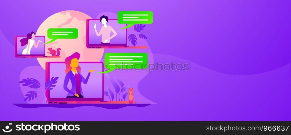 Web seminars and webcasts, peer-level web meetings, collaborative sessions and webinar concept. Vector banner template for social media with text copy space and infographic concept illustration.. Webinar web banner concept.
