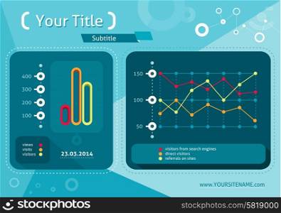 Web site analytics charts on screen of PC. SEO Search Engine Optimization programming business up trend statistics infographics diagram in flat design style