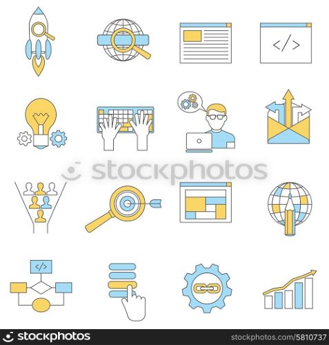 Web site design development icons line set isolated vector illustration. Web Icons Line
