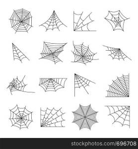 Web spider cobweb icons set. Outline illustration of 16 web spider cobweb vector icons for web. Web spider cobweb icons set, outline style