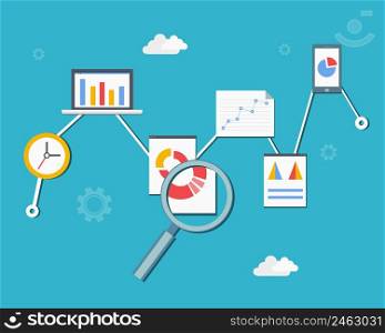 Web statistics and analytics infographics diagram vector illustration in flat style