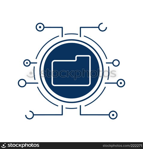 Web storage flat linear long shadow icon. Cloud computing. Folder in microchip pathways. Vector line symbol. Web storage flat linear long shadow icon