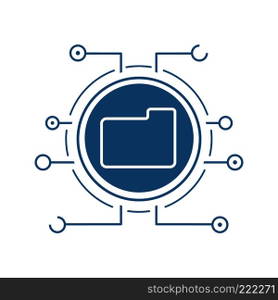Web storage flat linear long shadow icon. Cloud computing. Folder in microchip pathways. Vector line symbol. Web storage flat linear long shadow icon
