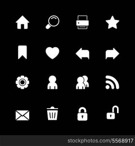 Web technology iconset, contrast white on black silhouettes isolated vector illustration