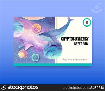 Web template with crypto currency concept,watercolor style 