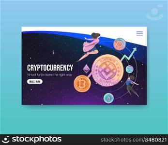 Web template with crypto currency concept,watercolor style 