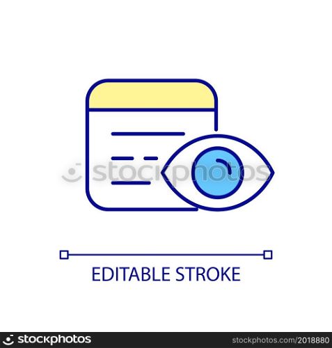 Web tracking RGB color icon. Computer surveillance software and system management. Information technologies monitoring. Isolated vector illustration. Simple filled line drawing. Editable stroke. Web tracking RGB color icon