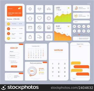 Web ui templates. User kit digital infographic elements dividers search bar frames buttons slider preview icons navigation vector collection. Illustration of interface app layout, navigation ui. Web ui templates. User kit digital infographic elements dividers search bar frames buttons slider preview icons navigation symbols garish vector collection
