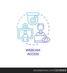 Webcam access blue gradient concept icon. Surveillance in workplace. Tracking office staff. Employee monitoring abstract idea thin line illustration. Vector isolated outline color drawing. Webcam access blue gradient concept icon