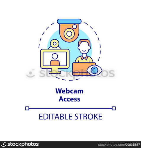 Webcam access concept icon. Surveillance in workplace. Tracking office staff. Employee monitoring abstract idea thin line illustration. Vector isolated outline color drawing. Editable stroke. Webcam access concept icon