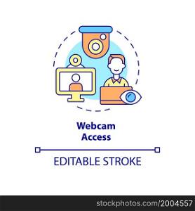 Webcam access concept icon. Surveillance in workplace. Tracking office staff. Employee monitoring abstract idea thin line illustration. Vector isolated outline color drawing. Editable stroke. Webcam access concept icon