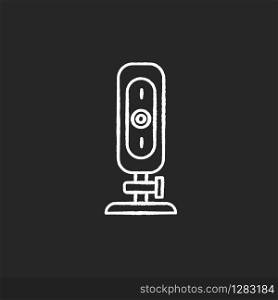 Webcam chalk white icon on black background. Small digital video camera. Online chatting, conference. Surveillance. Portable recording gadget. Mobile device. Isolated vector chalkboard illustration
