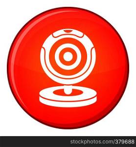 Webcam icon in red circle isolated on white background vector illustration. Webcam icon, flat style