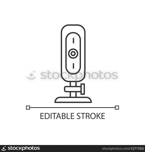 Webcam pixel perfect linear icon. Small digital video camera. Online chatting. Surveillance. Thin line customizable illustration. Contour symbol. Vector isolated outline drawing. Editable stroke