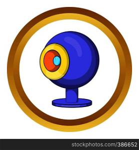 Webcam vector icon in golden circle, cartoon style isolated on white background. Webcam vector icon