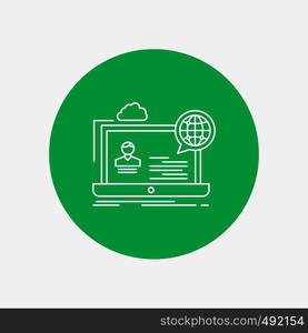 webinar, forum, online, seminar, website White Line Icon in Circle background. vector icon illustration. Vector EPS10 Abstract Template background