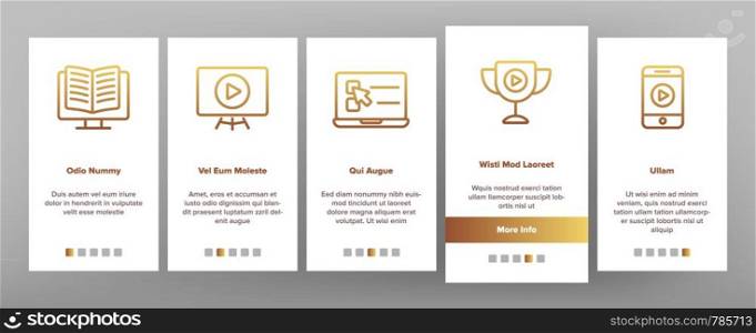 Webinar, Online Education Vector Onboarding Mobile App Page Screen. Webinar, Conference, Distance Learning Outline Symbols Pack. Internet Courses, Lessons. E-Learning, Digital Library Illustrations. Webinar, Online Education Vector Onboarding