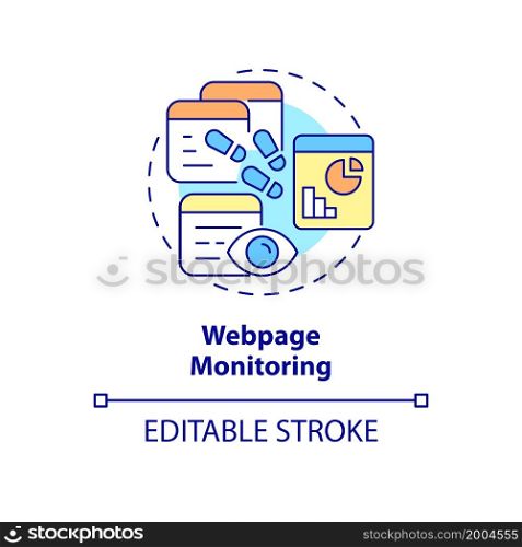 Webpage monitoring concept icon. Tracking online activity for work control. Employee monitoring abstract idea thin line illustration. Vector isolated outline color drawing. Editable stroke. Webpage monitoring concept icon